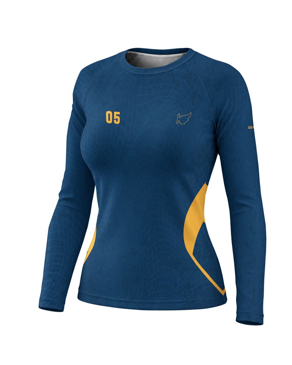 Camisa Segunda Pele Feminina Brk Fórmula 1 Circuito de Hungaroring Willians FW14B Azul e Amarelo com UV50+