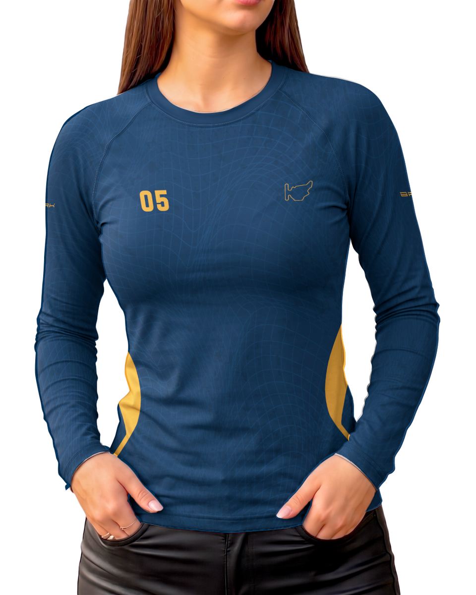 Camisa Segunda Pele Feminina Brk Fórmula 1 Circuito de Hungaroring Willians FW14B Azul e Amarelo com UV50+