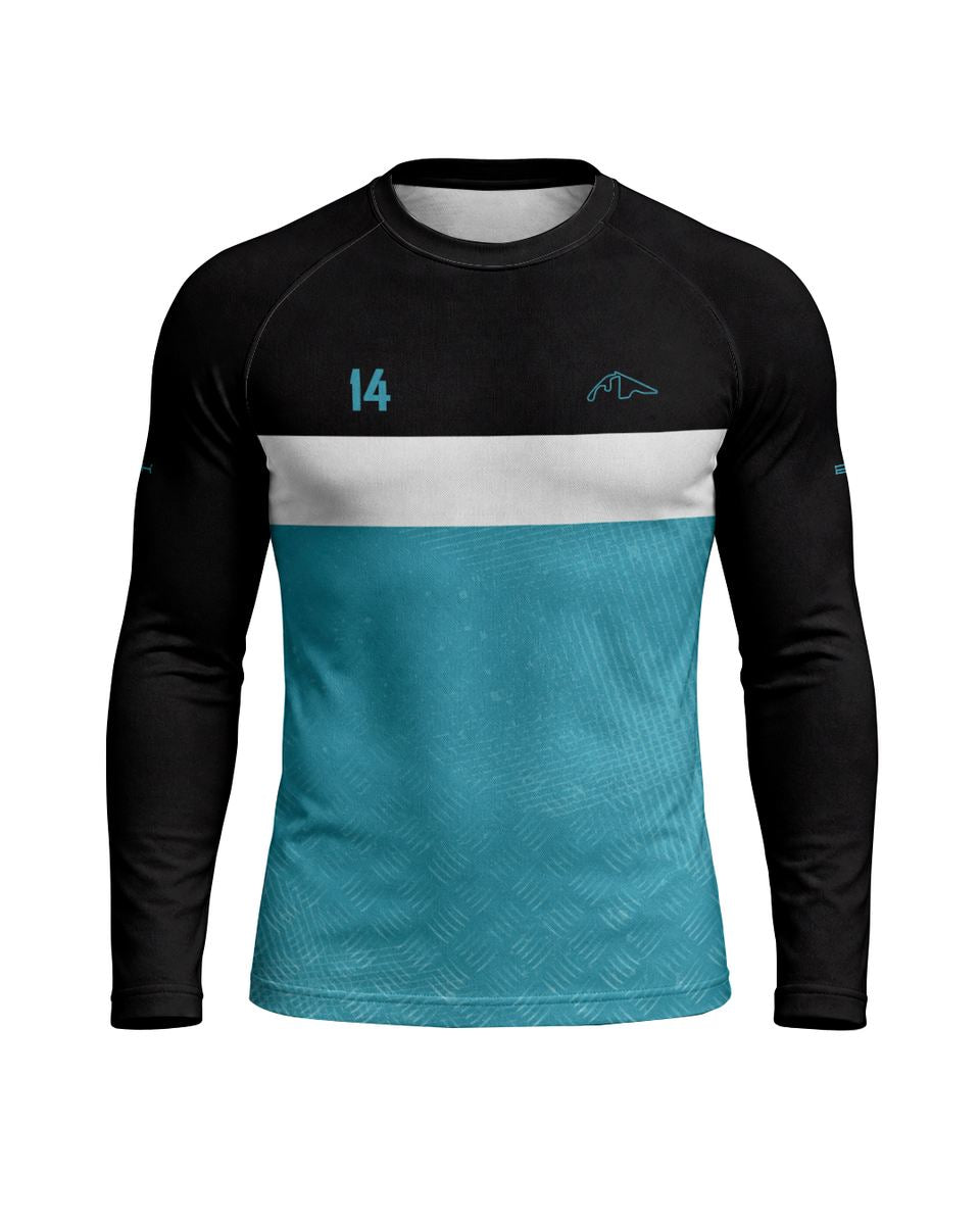 Camisa Segunda Pele Brk Fórmula 1 Circuito de Yas Marina Mercedes W07 Blue Legacy com UV50+