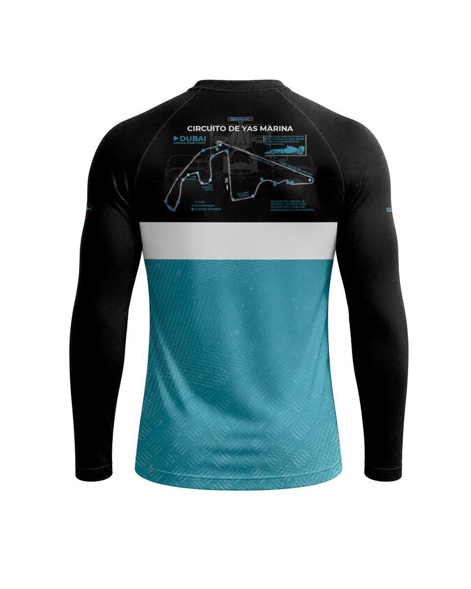 Camisa Segunda Pele Brk Fórmula 1 Circuito de Yas Marina Mercedes W07 Blue Legacy com UV50+