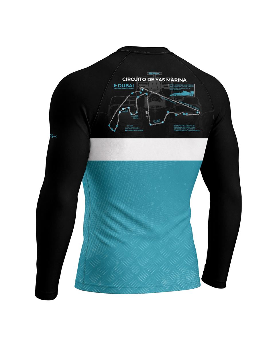 Camisa Segunda Pele Brk Fórmula 1 Circuito de Yas Marina Mercedes W07 Blue Legacy com UV50+