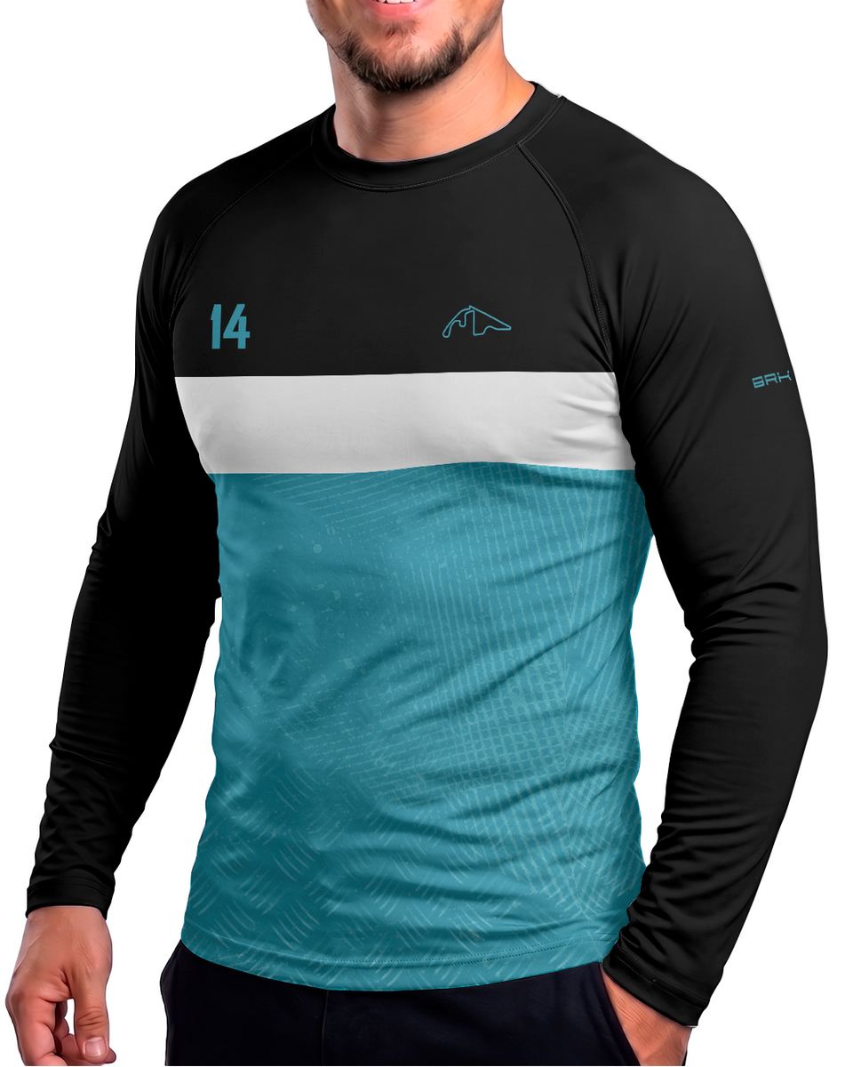 Camisa Segunda Pele Brk Fórmula 1 Circuito de Yas Marina Mercedes W07 Blue Legacy com UV50+