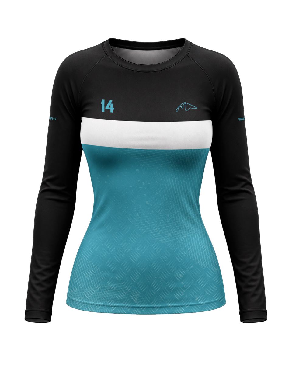 Camisa Segunda Pele Feminina Brk Fórmula 1 Circuito de Yas Marina Mercedes W07 Blue Legacy com UV50+