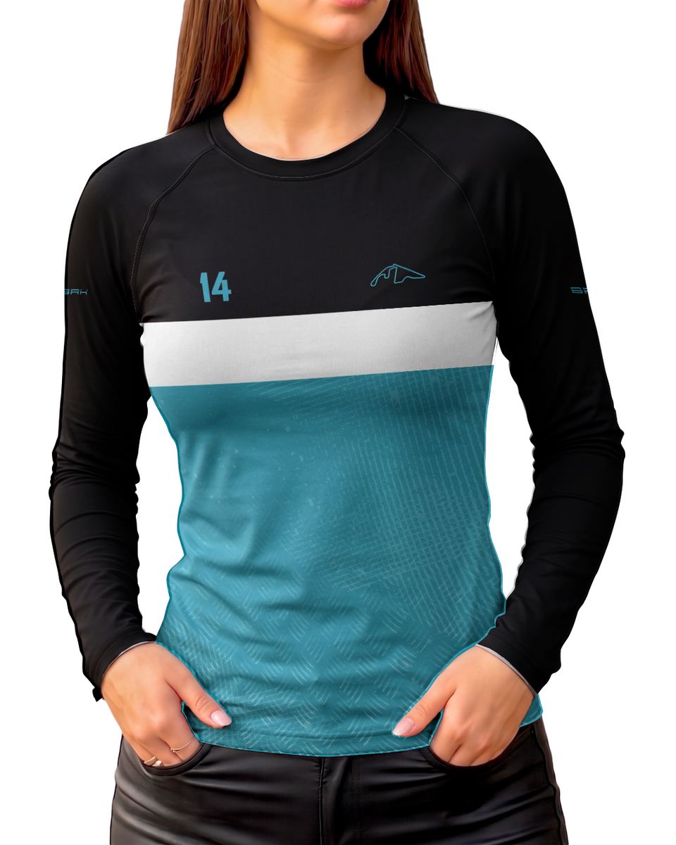 Camisa Segunda Pele Feminina Brk Fórmula 1 Circuito de Yas Marina Mercedes W07 Blue Legacy com UV50+