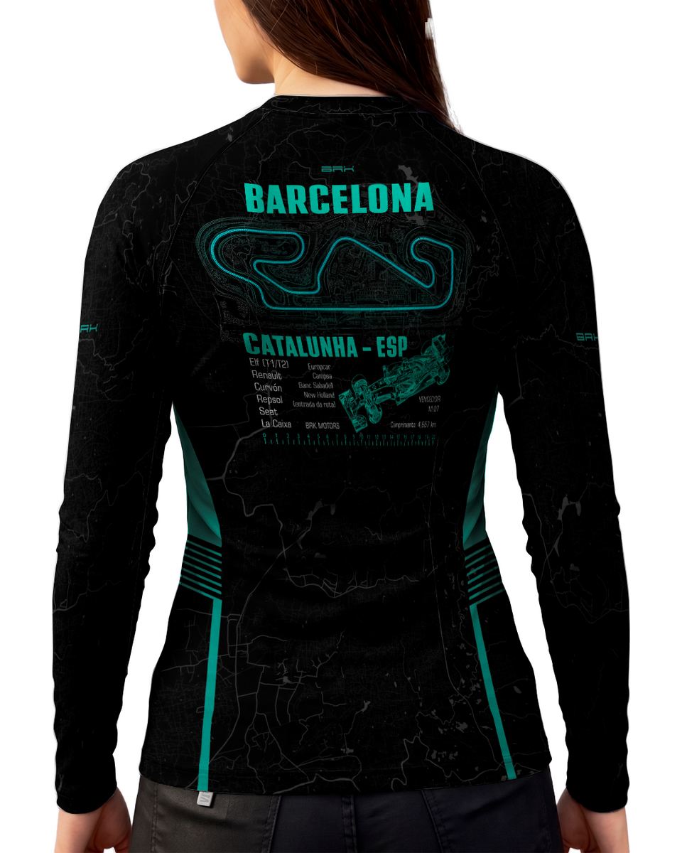 Camisa Segunda Pele Feminina Brk Fórmula 1 Mercedes Barcelona com UV50+