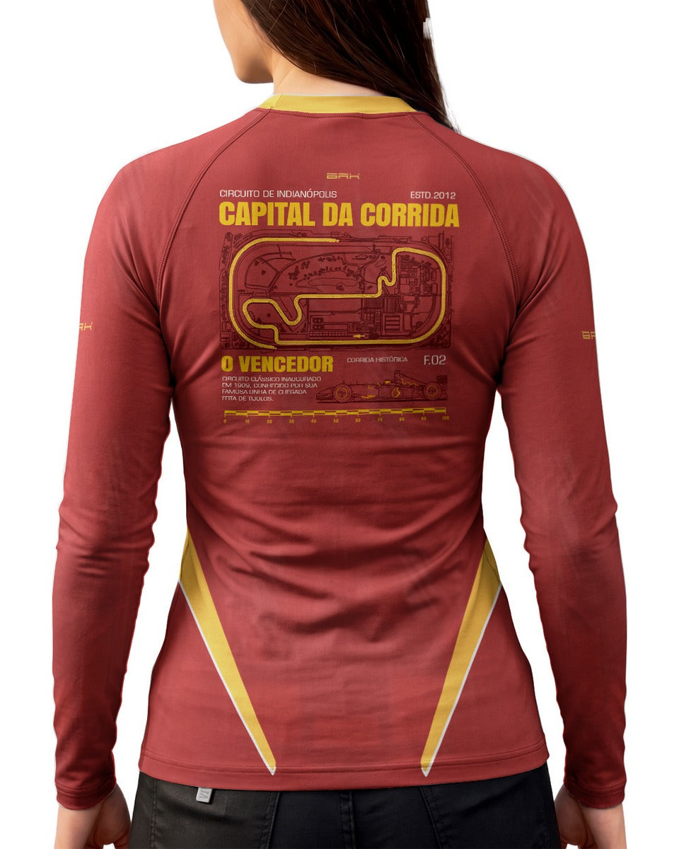 Camisa Segunda Pele Feminina Brk Fórmula 1 Indianópolis Capital da Corrida com UV50+