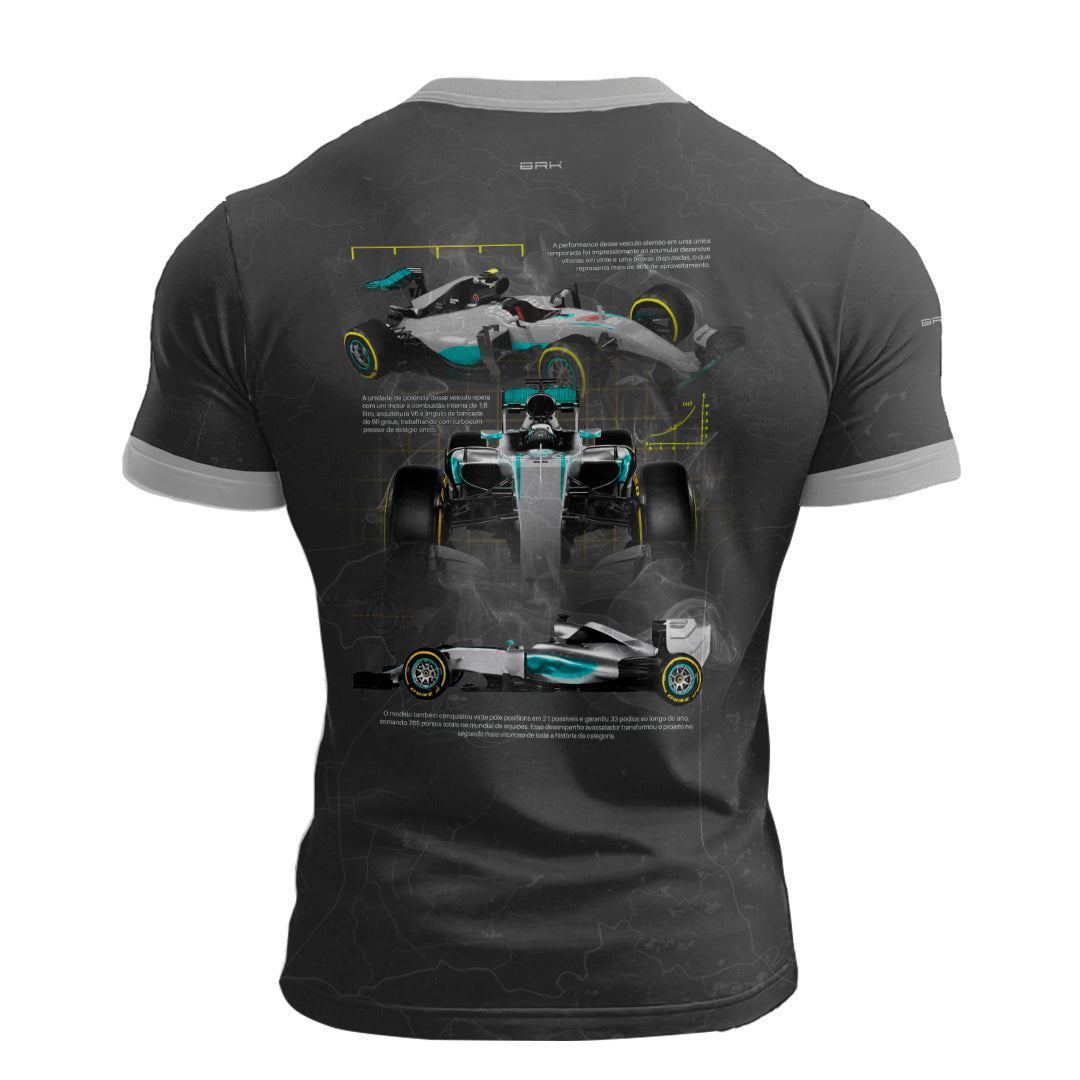 Camisa Fórmula 1 Brk Mercedes Cinza Ciano  com Proteção UV50