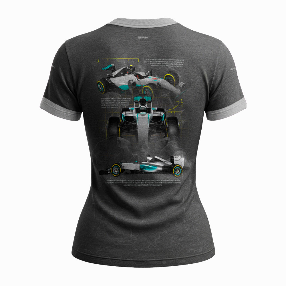 Camisa Feminina Fórmula 1 Brk Mercedes Cinza Ciano  com Proteção UV50