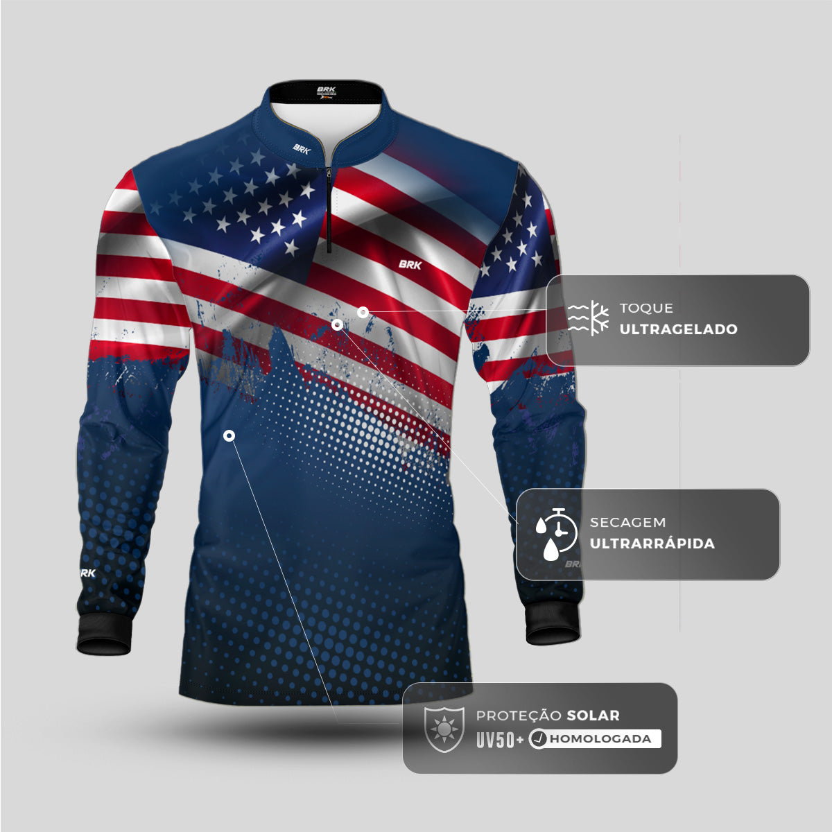 Camisa Bandeira dos Estados Unidos com UV50 - Envio Imediato