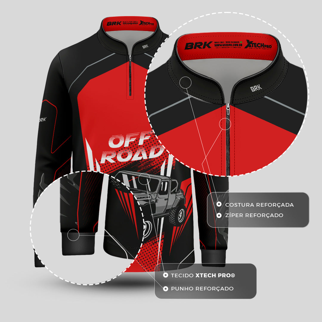 Camisa Infantil Brk Off Road Preto com Vermelho com Proteção Solar UV50+