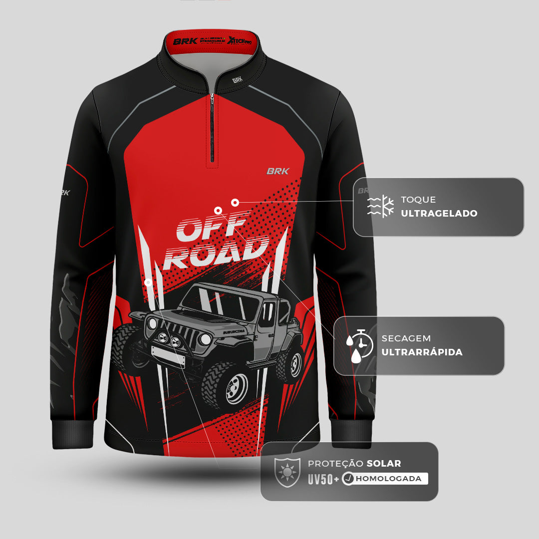 Camisa Infantil Brk Off Road Preto com Vermelho com Proteção Solar UV50+