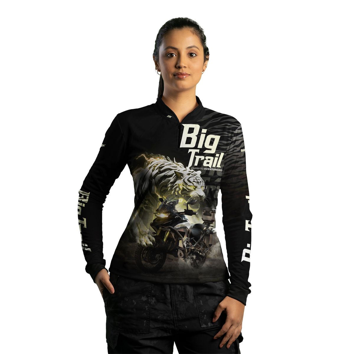 Camisa de Motociclismo Feminina Brk Tiger 1200 Rally Pro Preta com Proteção UV50+