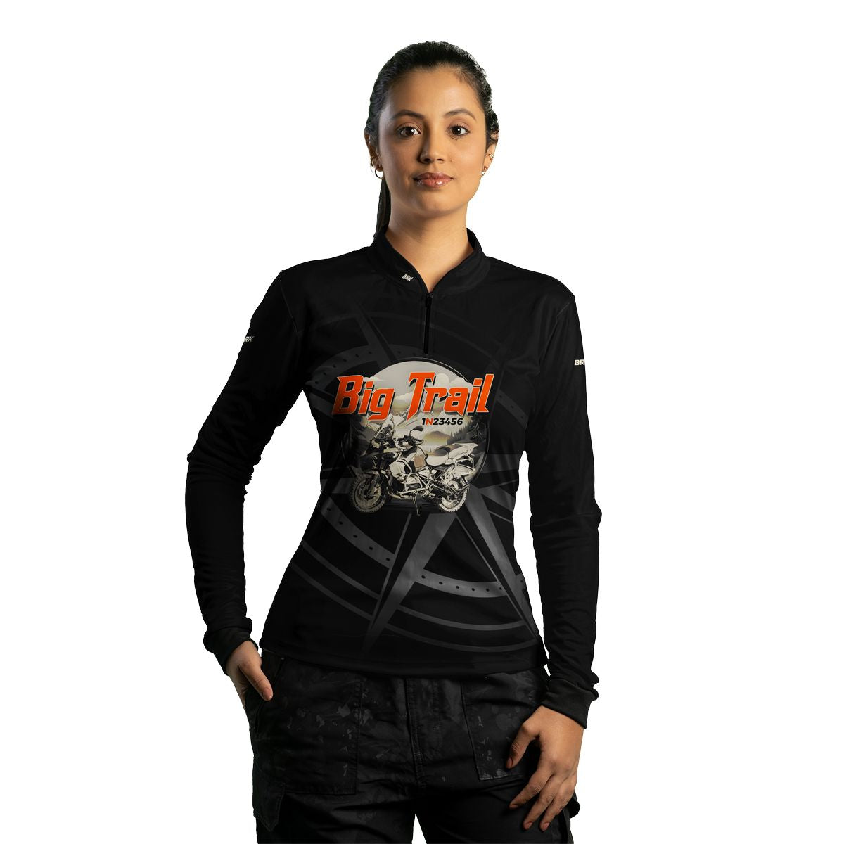 Camisa de Motociclismo Feminina Brk Big Trail Preta com Proteção UV50+