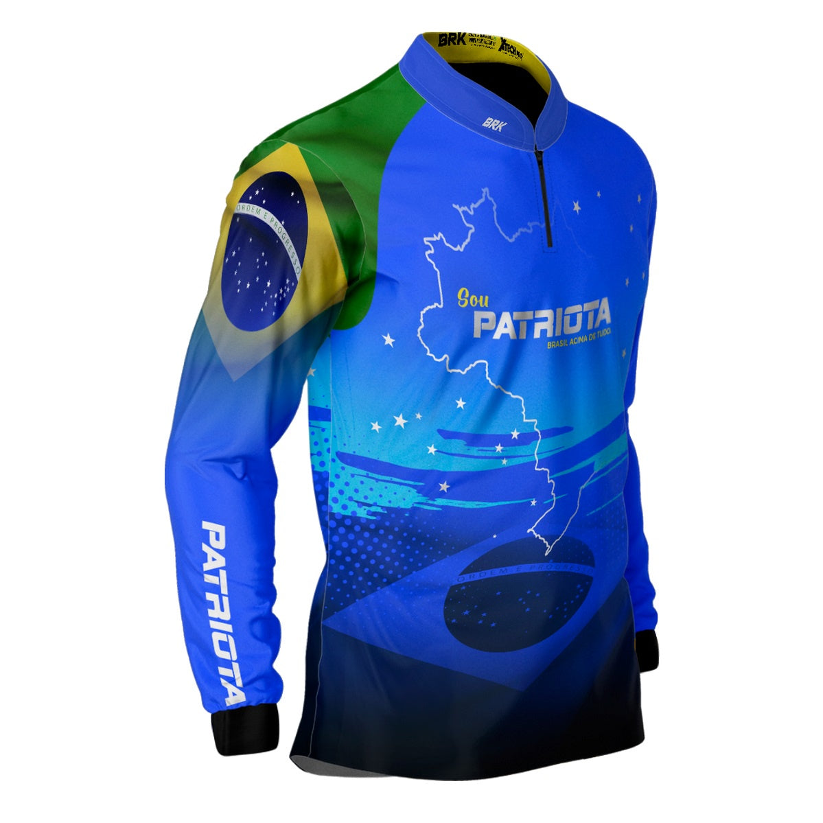 Camisa Agro Brk Básica Patriota Azul Bandeira do Brasil com Proteção UV50+