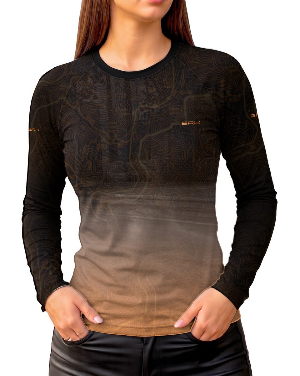 Camisa Segunda Pele Feminina Brk Custom Fat Boy Harley Laranja com UV50+