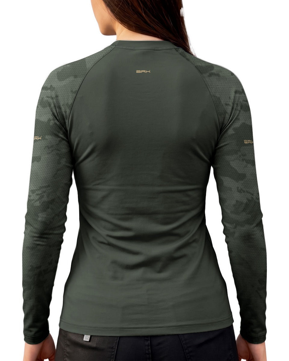 Camisa Segunda Pele Feminina Brk Classic 350 Camu Verde Militar Clean com UV50+