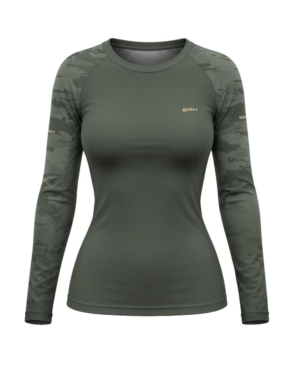 Camisa Segunda Pele Feminina Brk Classic 350 Camu Verde Militar Clean com UV50+