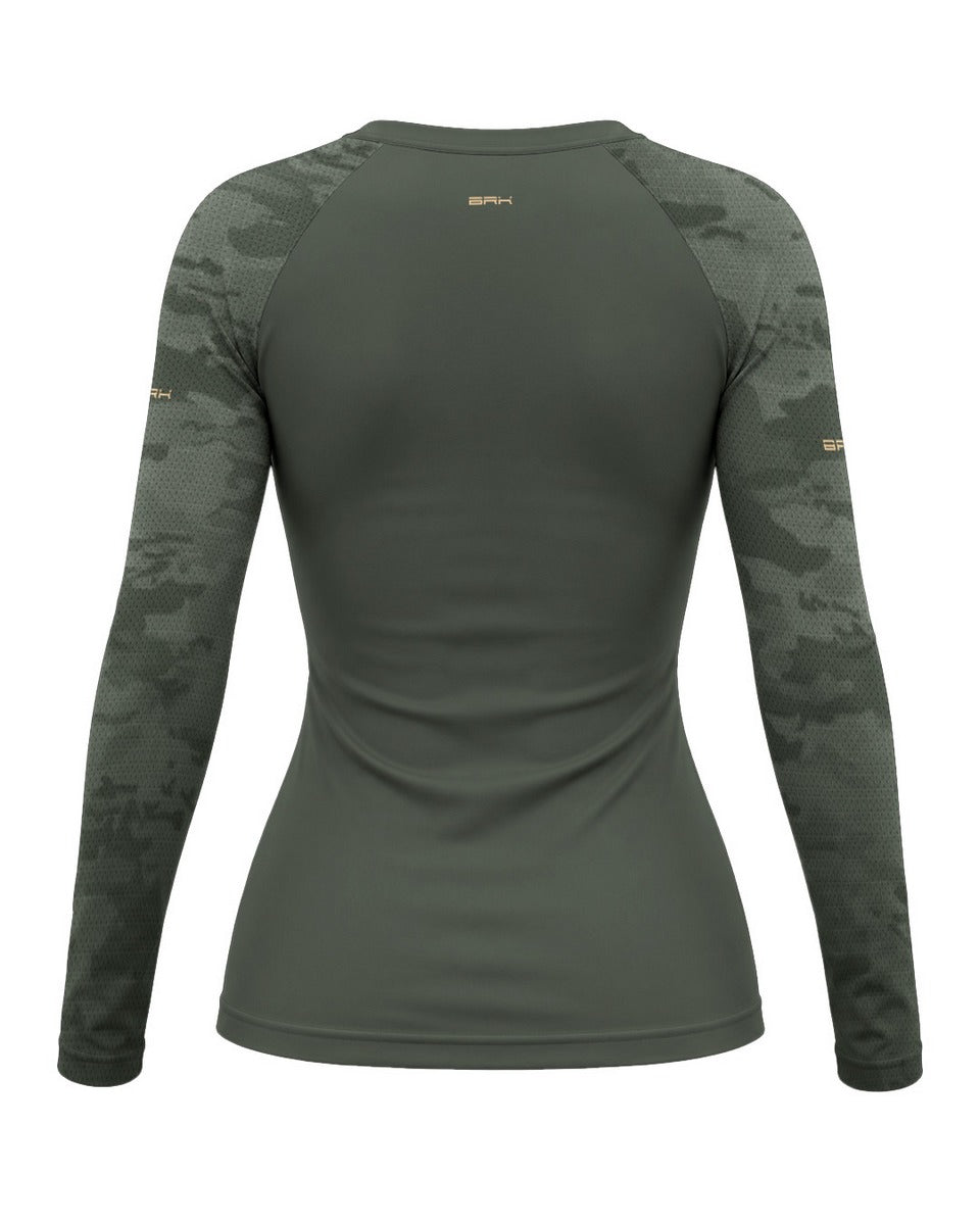 Camisa Segunda Pele Feminina Brk Classic 350 Camu Verde Militar Clean com UV50+