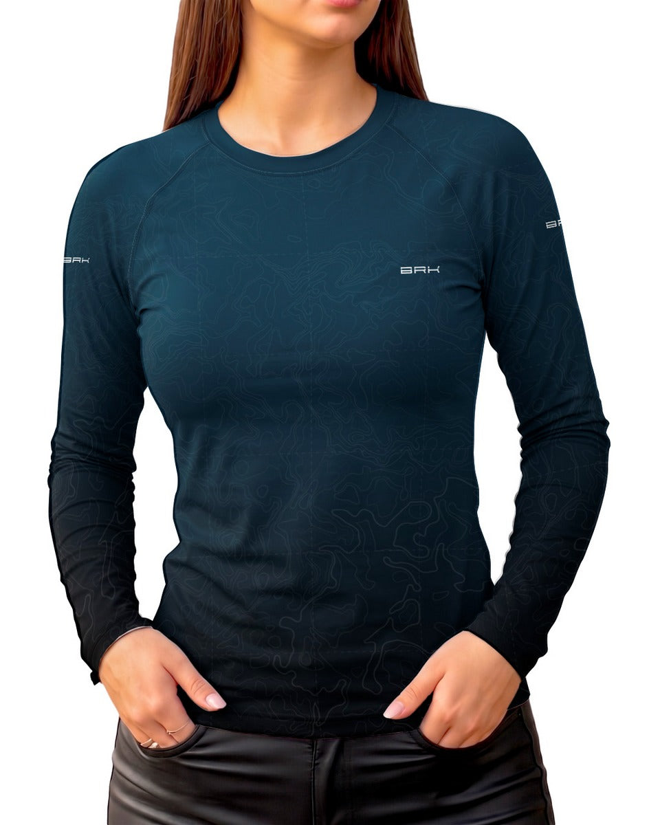 Camisa Segunda Pele Feminina Custom Meteor Azul Clean com UV50+
