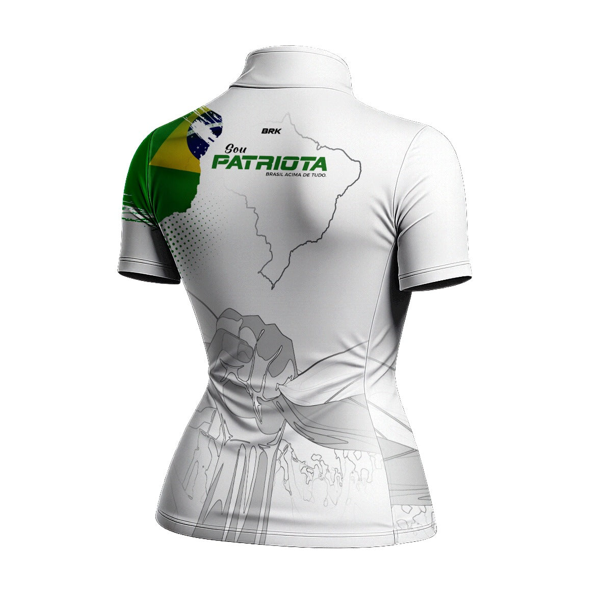 Camiseta Brk Feminina Básica Patriota Bandeira do Brasil Branca Proteção Solar UV50+