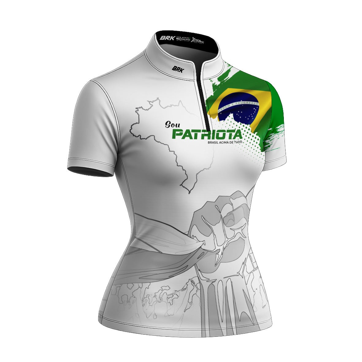 Camiseta Brk Feminina Básica Patriota Bandeira do Brasil Branca Proteção Solar UV50+