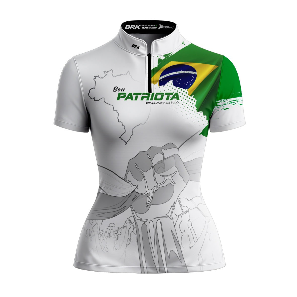Camiseta Brk Feminina Básica Patriota Bandeira do Brasil Branca Proteção Solar UV50+