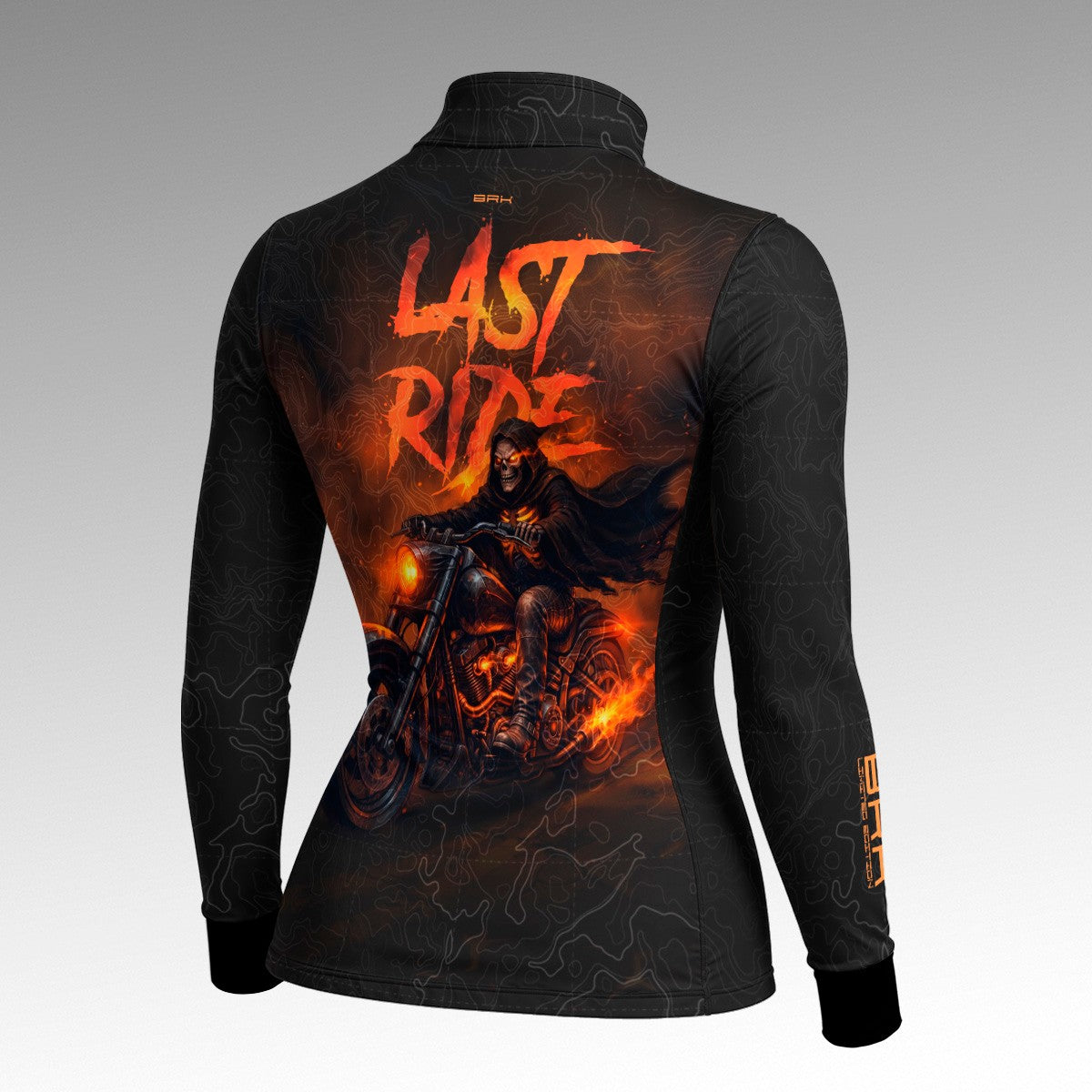 Camisa Halloween Feminina Last Ride Black and Orange com Proteção UV50+