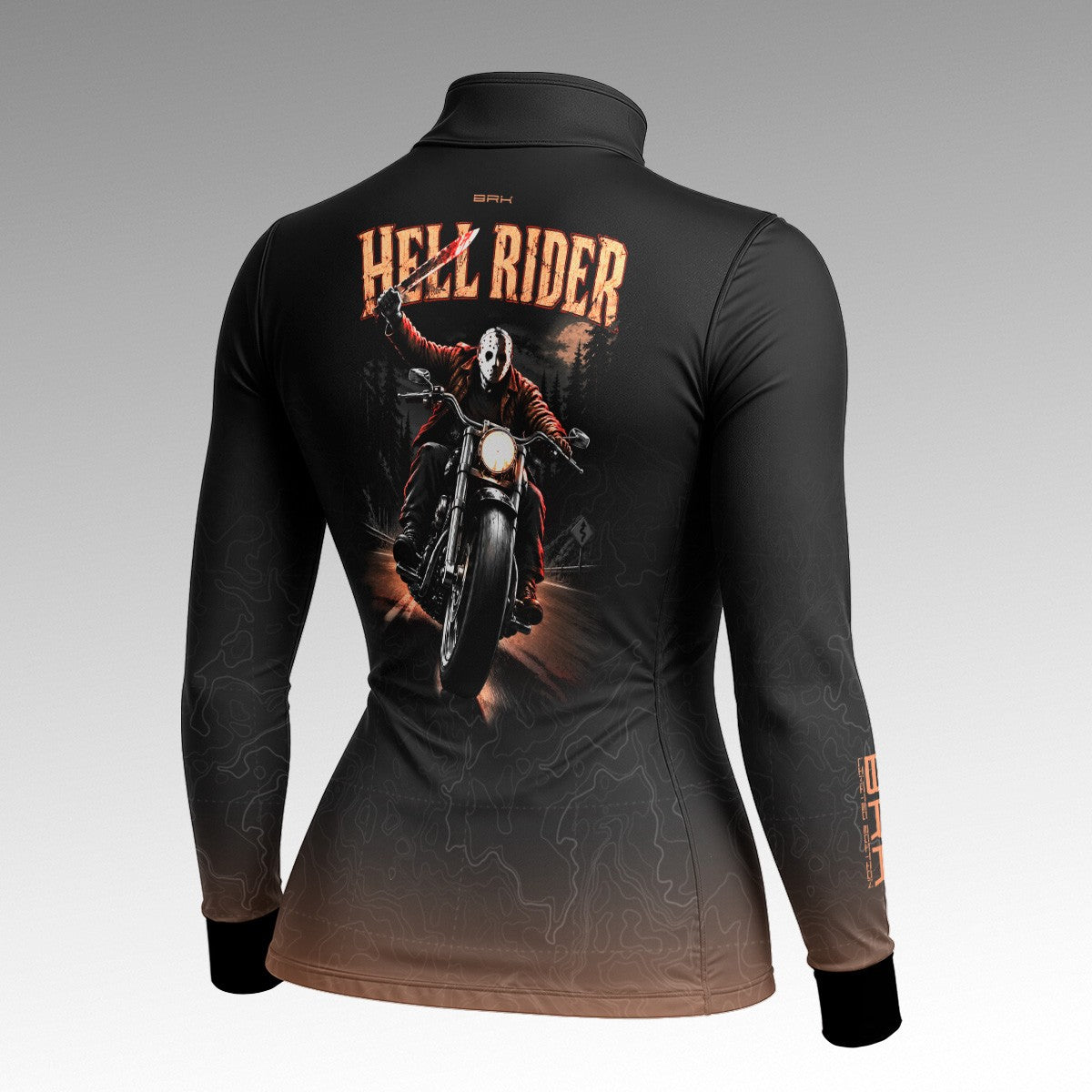 Camisa Halloween Feminina Hell Rider Black and Orange com Proteção UV50+
