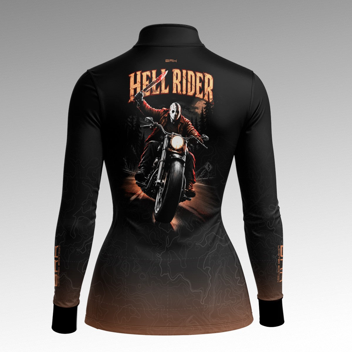 Camisa Halloween Feminina Hell Rider Black and Orange com Proteção UV50+