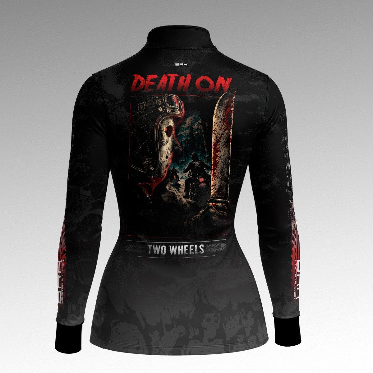 Camisa Halloween Feminina Death On Two Wheels Black and Blood com Proteção UV50+