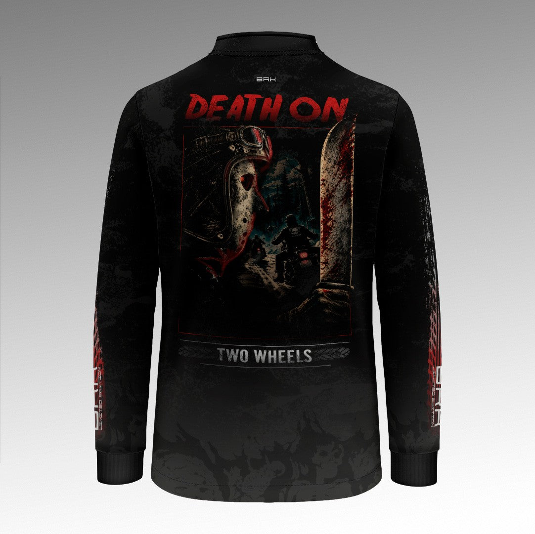 Camisa Halloween Infantil Death On Two Wheels Black and Blood com Proteção UV50+