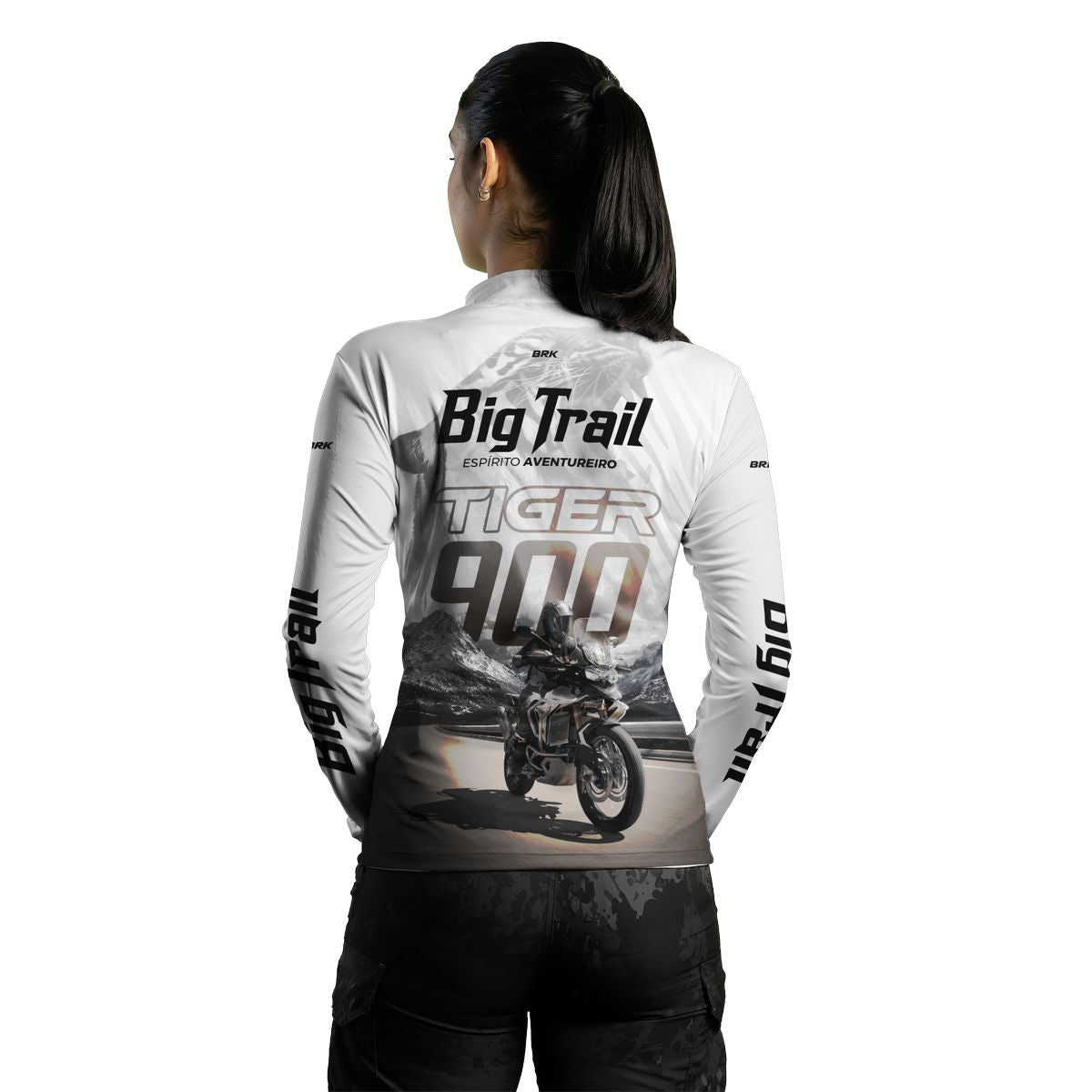 Camisa Feminina Motociclismo Brk Tiger 900 Rally Pro Branca com Proteção Solar UV50+
