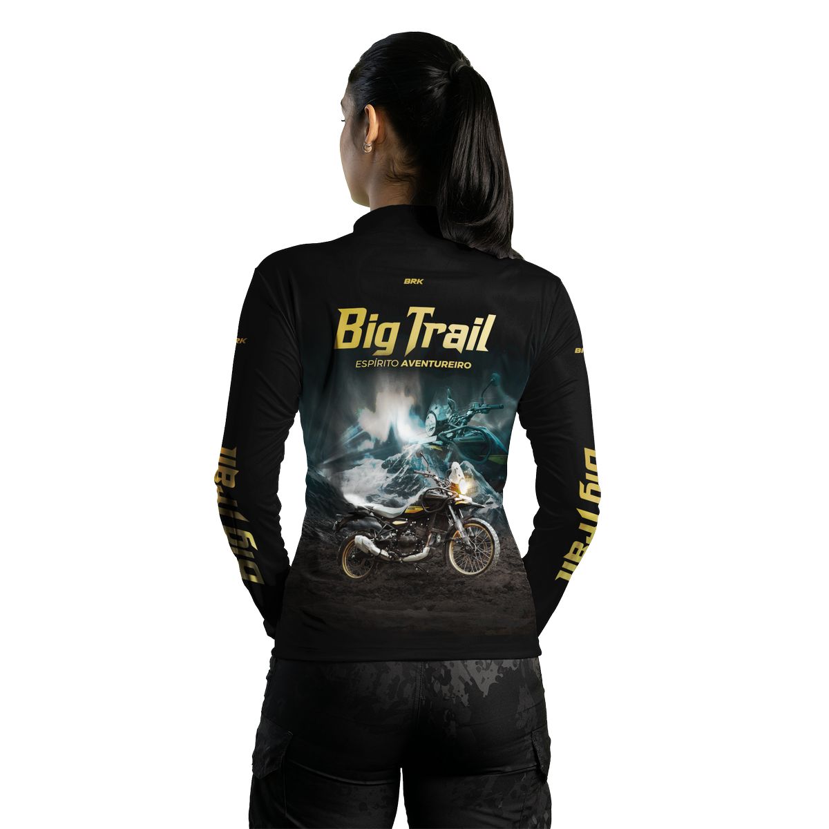 Camisa de Motociclismo Feminina Brk Preta Moto Himalayan com Proteção Solar UV50+