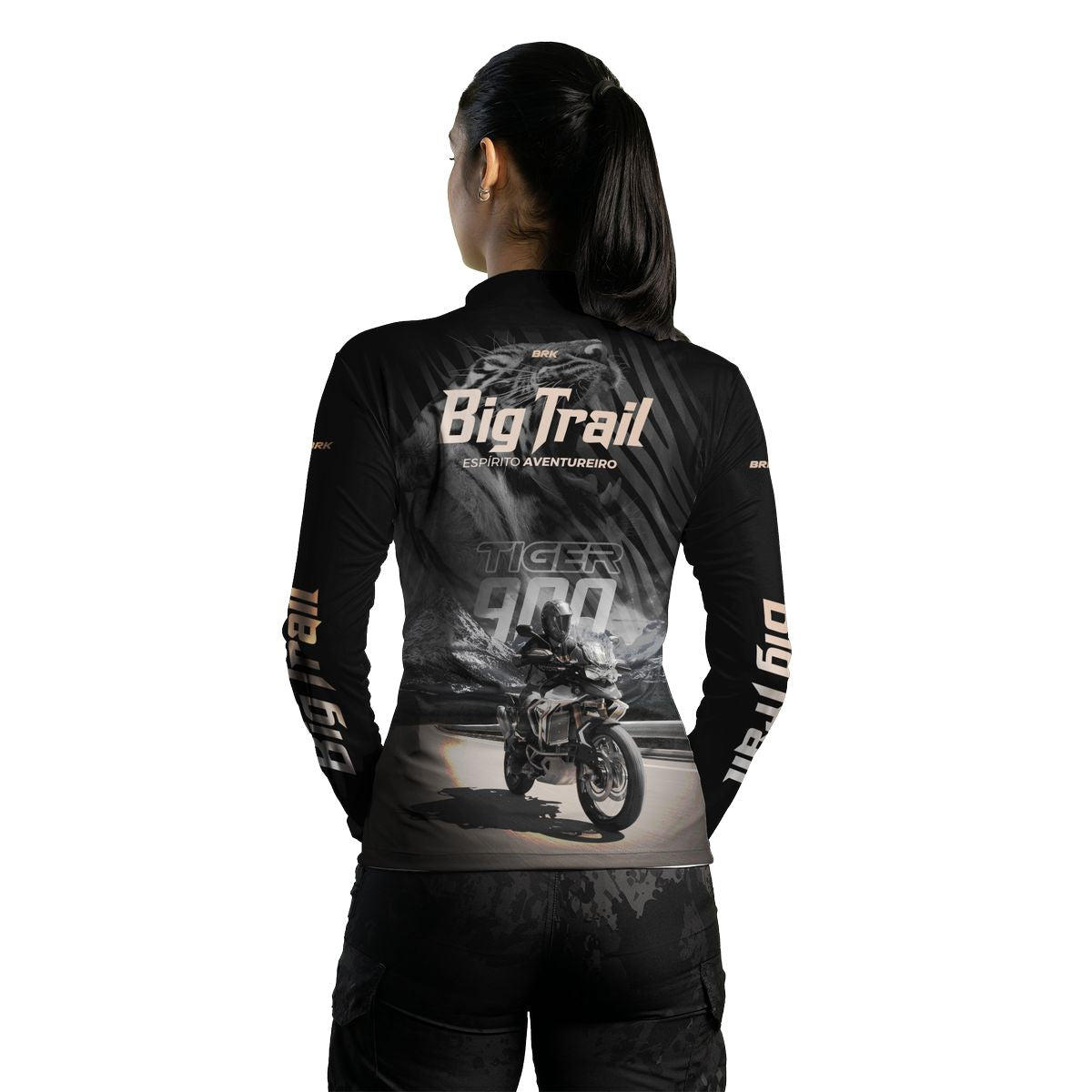 Camisa de Motociclismo Feminina Brk Tiger 900 Rally Pro Preta com Proteção UV50+