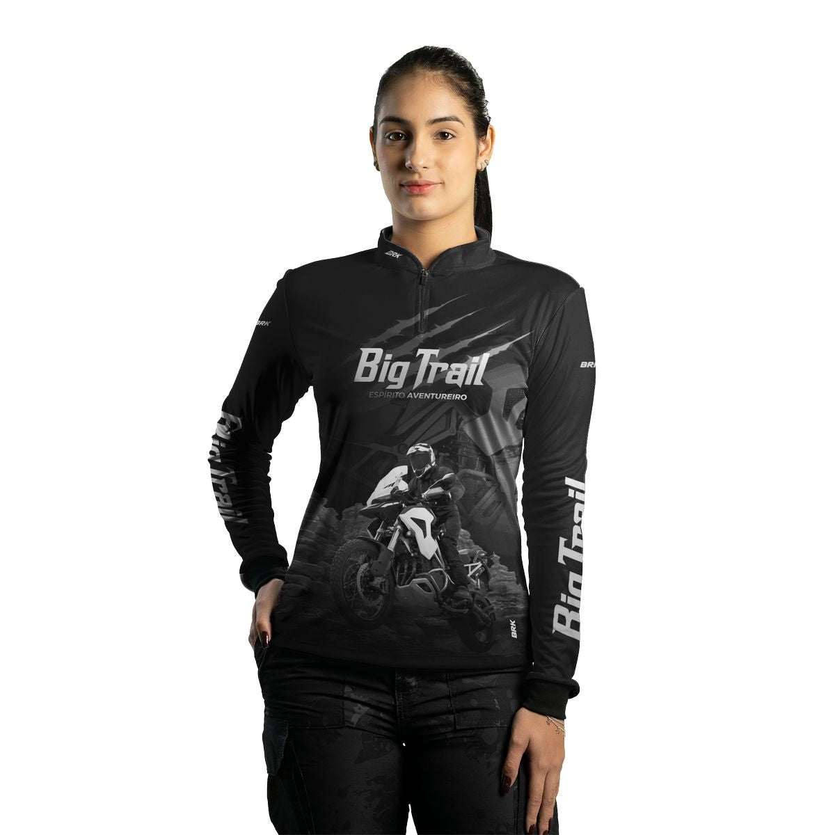 Camisa de Motociclismo Feminina Brk Tiger 1200 Rally Pro Preta com Proteção Solar UV50+
