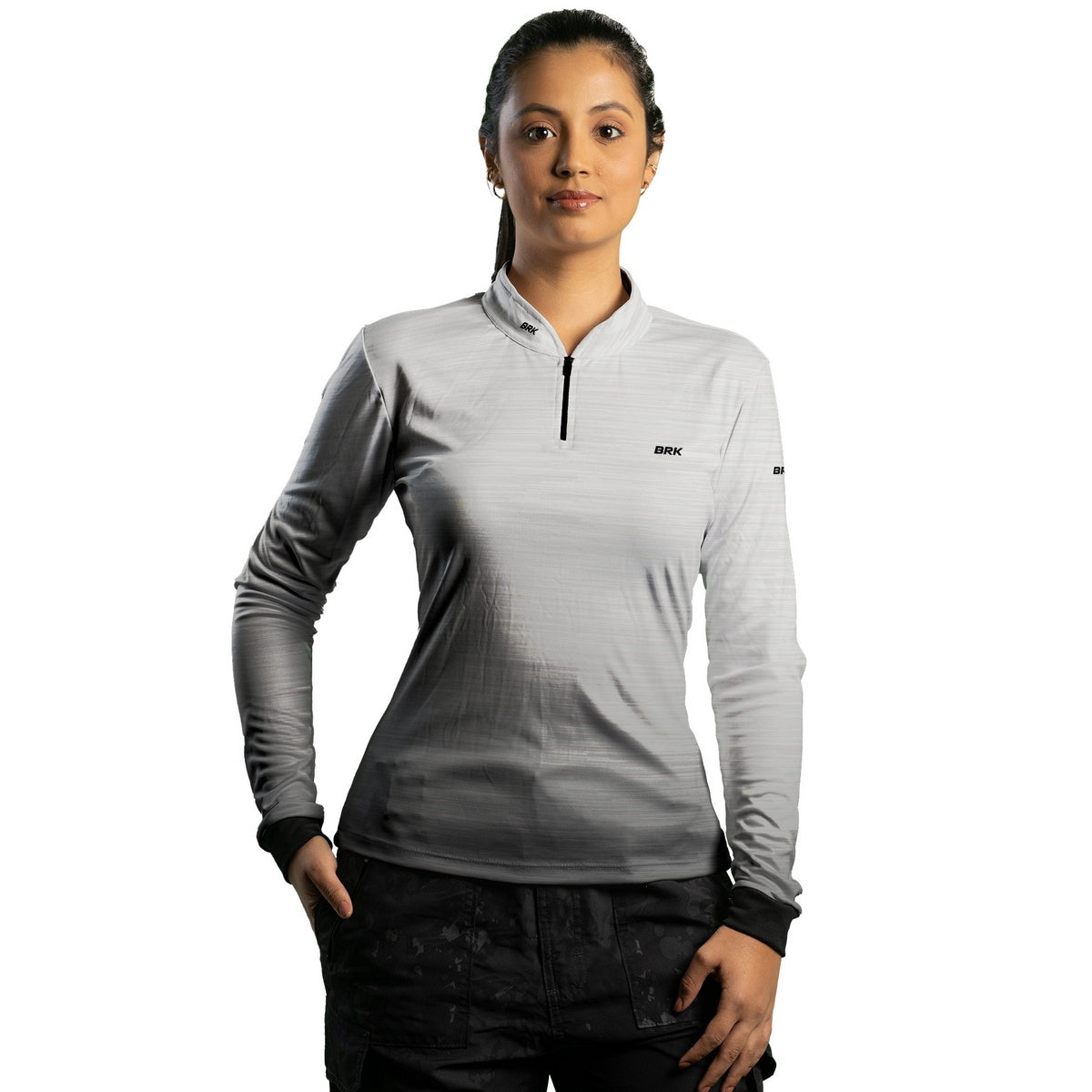 Camisa de Motociclismo Feminina Brk Mescla Branca com Proteção Solar UV50+