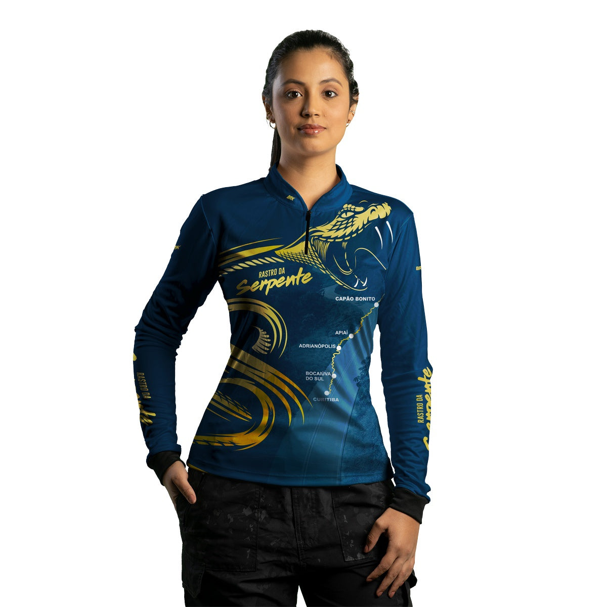 Camisa Feminina de Motociclismo Brk Rastro da Serpente Azul Marinho com Proteção Solar UV50+