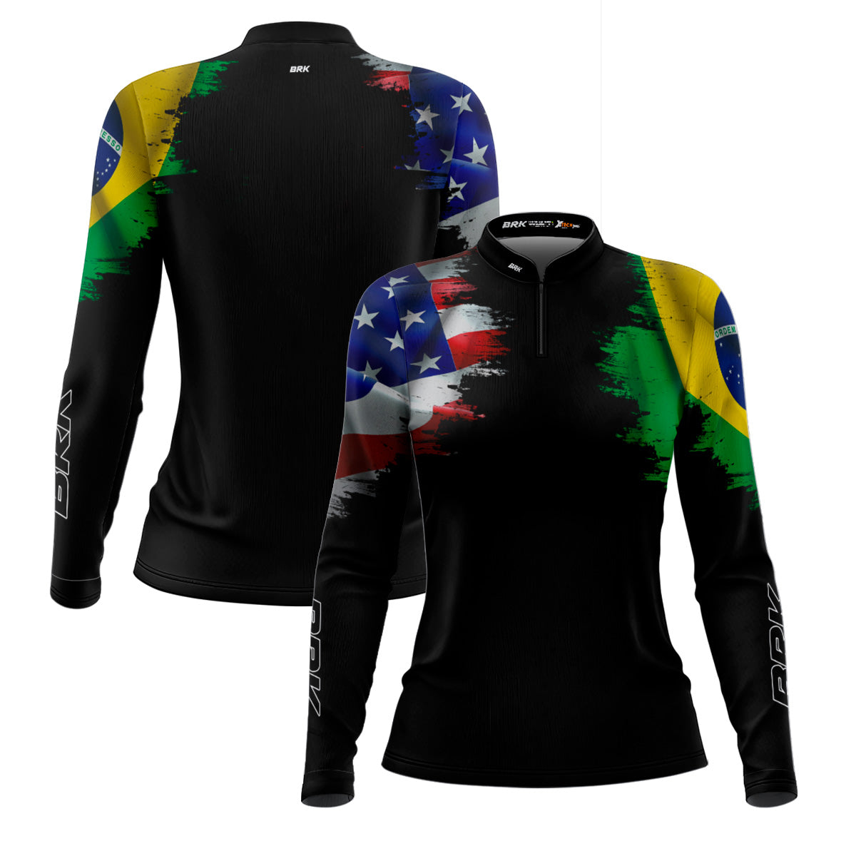 Camisa Agro Feminina Brk Bandeira Brasil Estados Unidos com UV50+