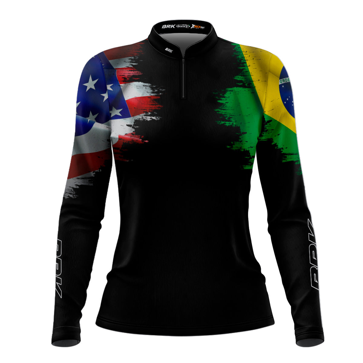 Camisa Agro Feminina Brk Bandeira Brasil Estados Unidos com UV50+
