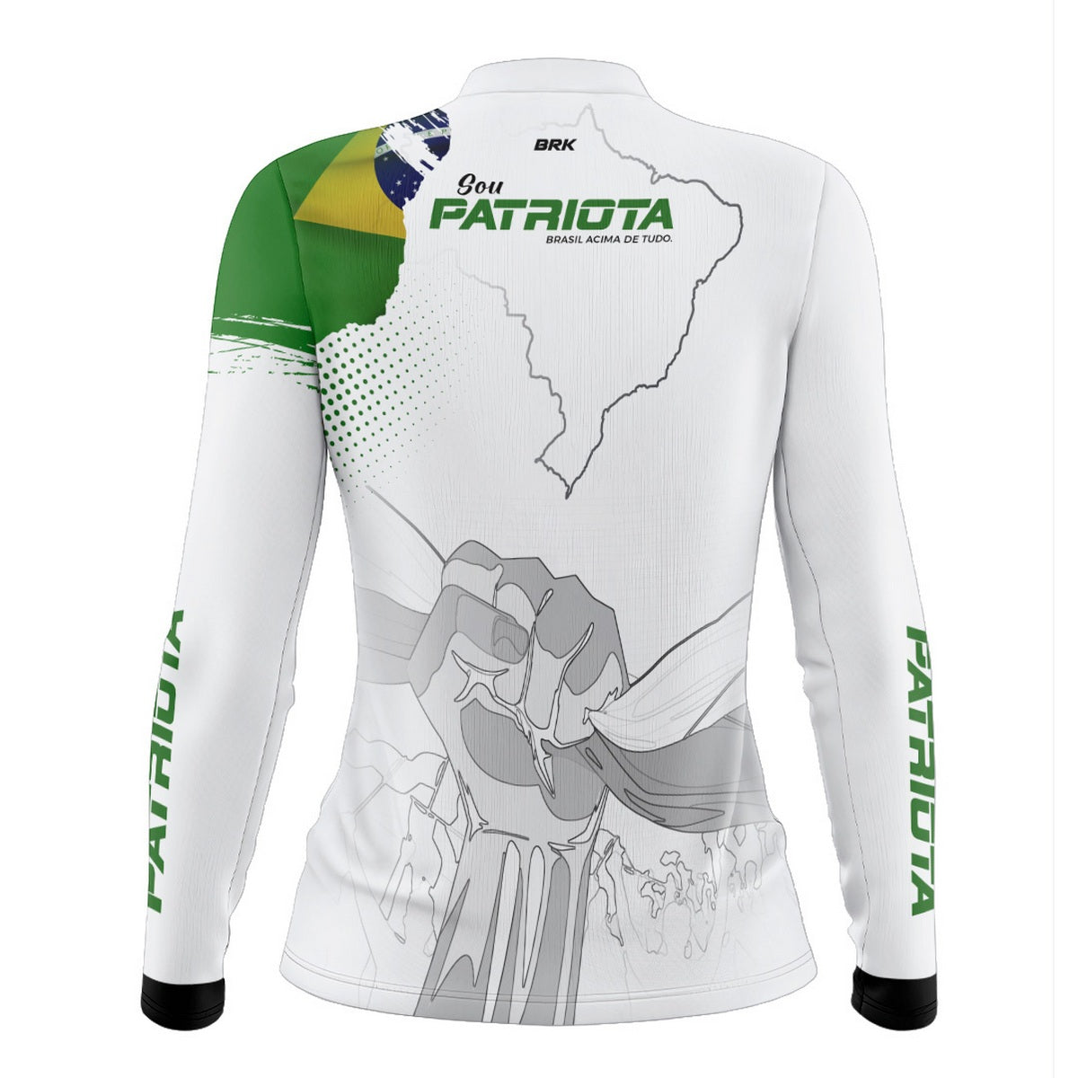 Camisa Agro Feminina Brk Básica Patriota Bandeira do Brasil Branca com Proteção UV50+
