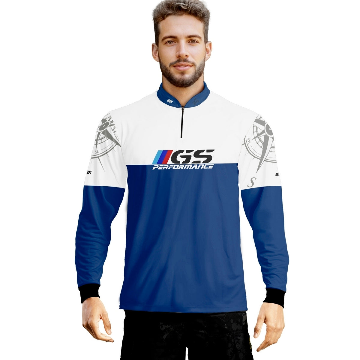 Camisa Masculina Motociclismo Brk GS BMW Performance Azul com Proteção Solar UV50+