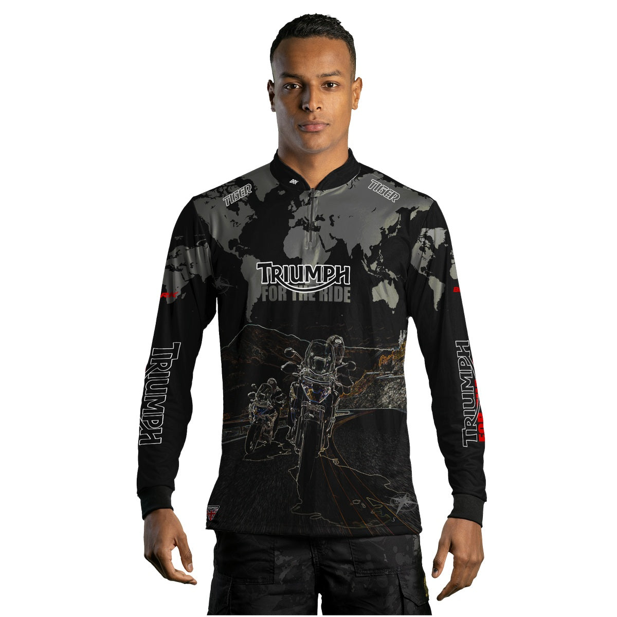 Camisa Masculina Motociclismo Brk Triumph Tiger for the Ride com Proteção Solar UV50+