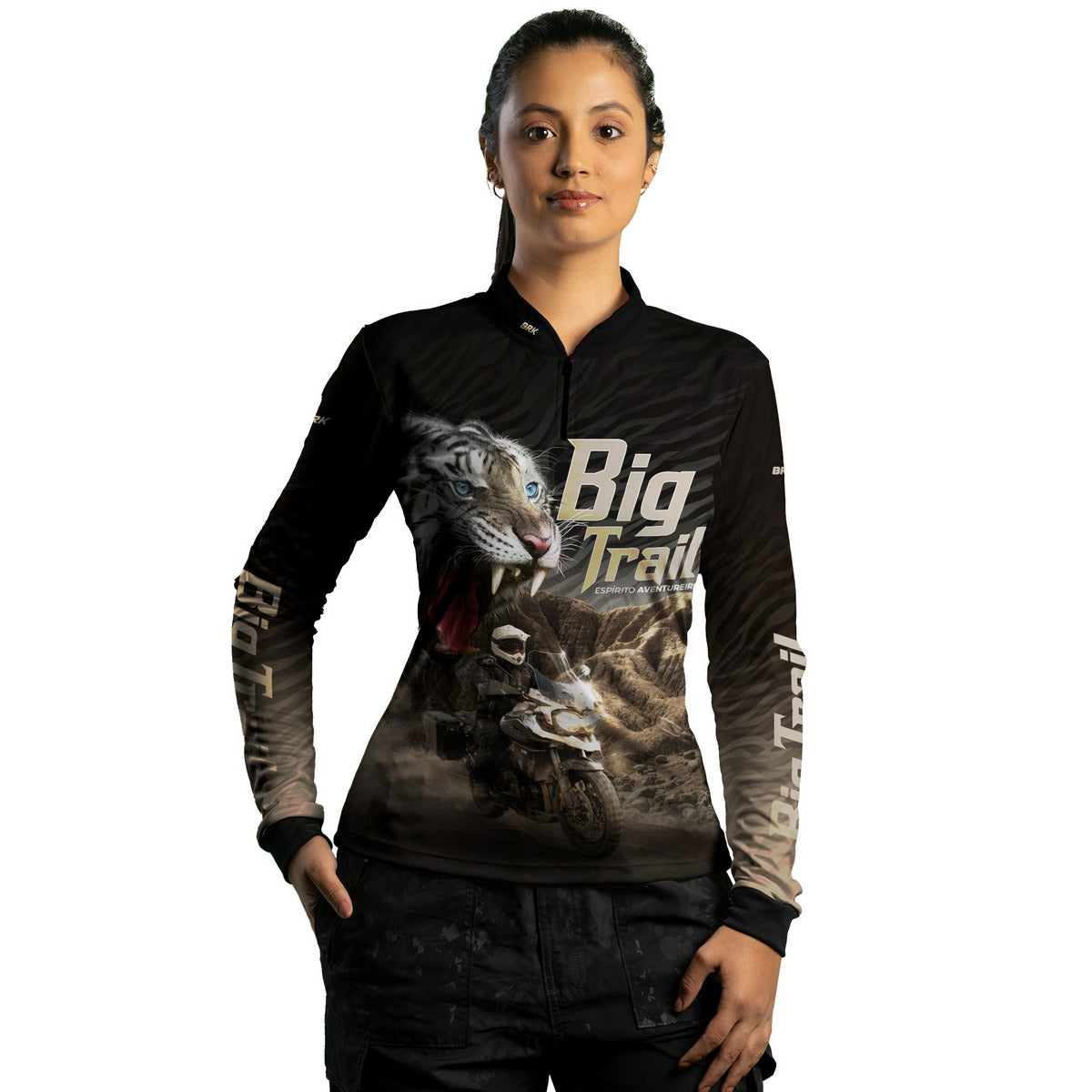 Camisa de Motociclismo Feminina Brk Tiger 1200 Preta com Proteção Solar UV50+
