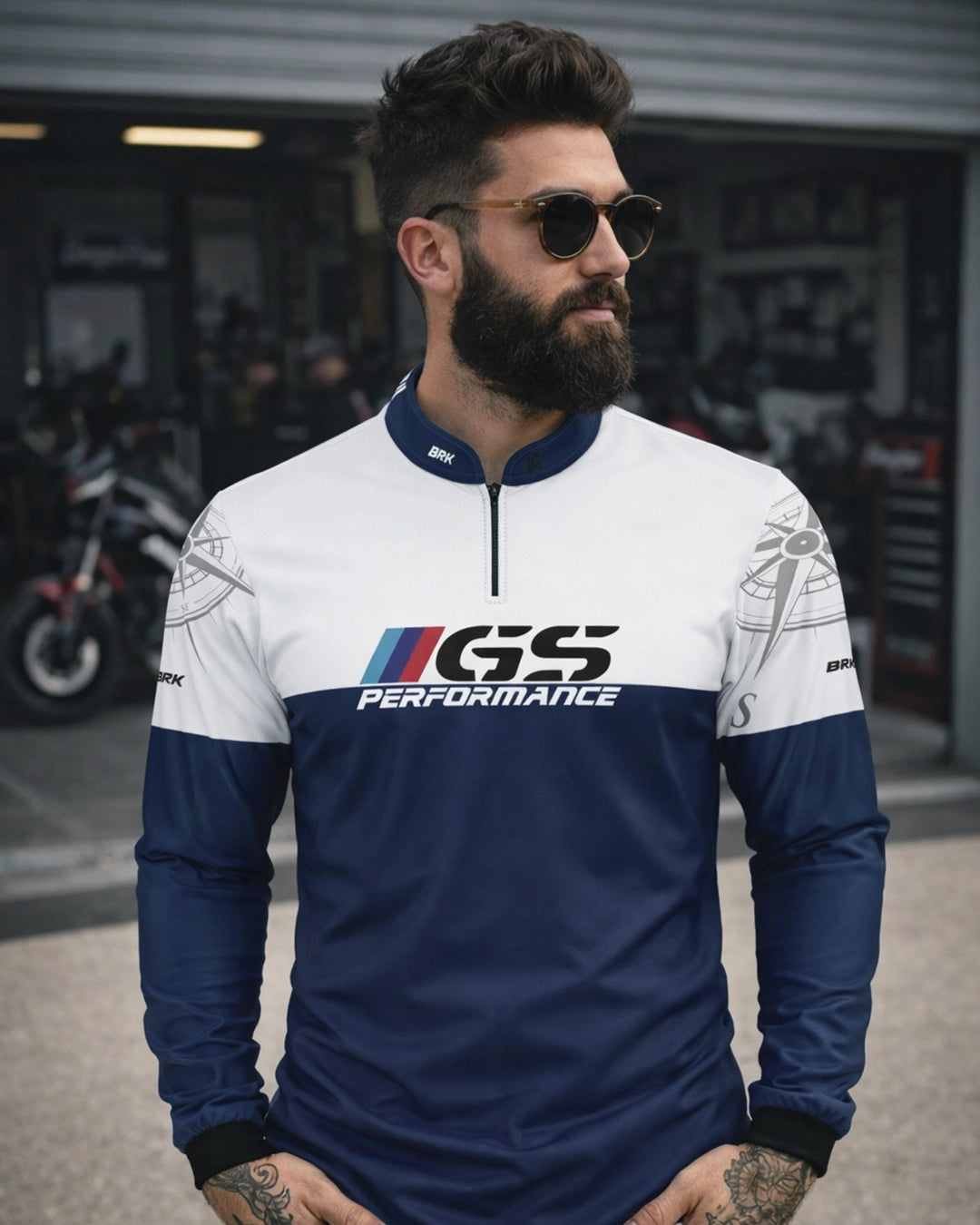 Camisa Masculina Motociclismo Brk GS BMW Performance Azul com Proteção Solar UV50+