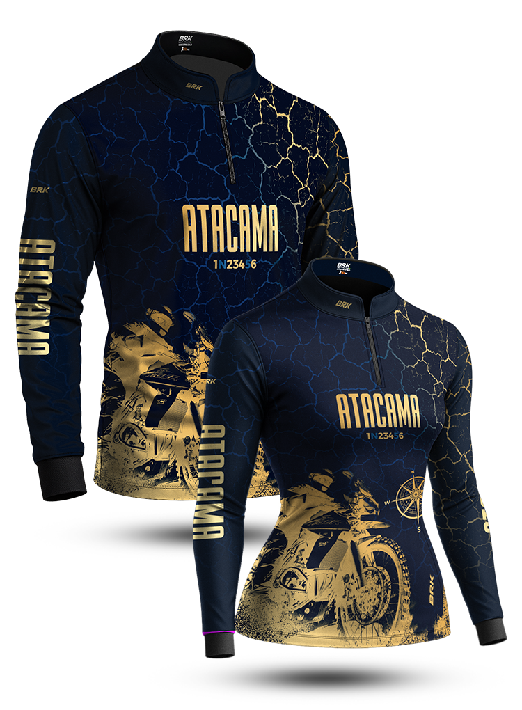 Kit Casal Camisas UV50 Atacama Chile Azul e Dourado com Proteção UV50