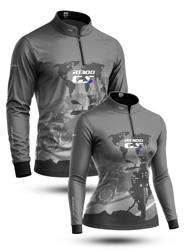 Kit Casal Camisas UV50 GS R1300 Mapa Mundi com Proteção UV50