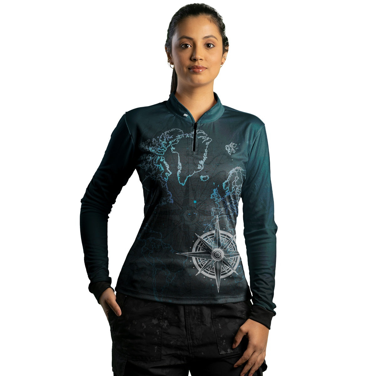 Camisa Feminina Motociclismo Brk Mapa Estilizado com Proteção Solar UV50+