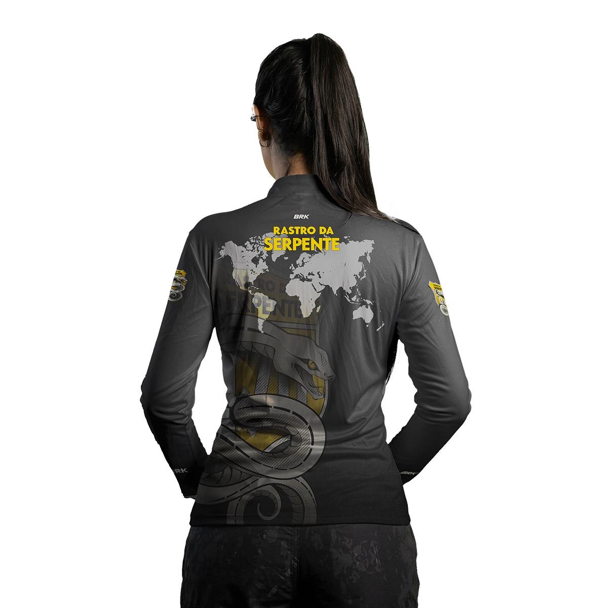Camisa Feminina de Motociclismo Brk Rastro da Serpente Cinza com UV50+