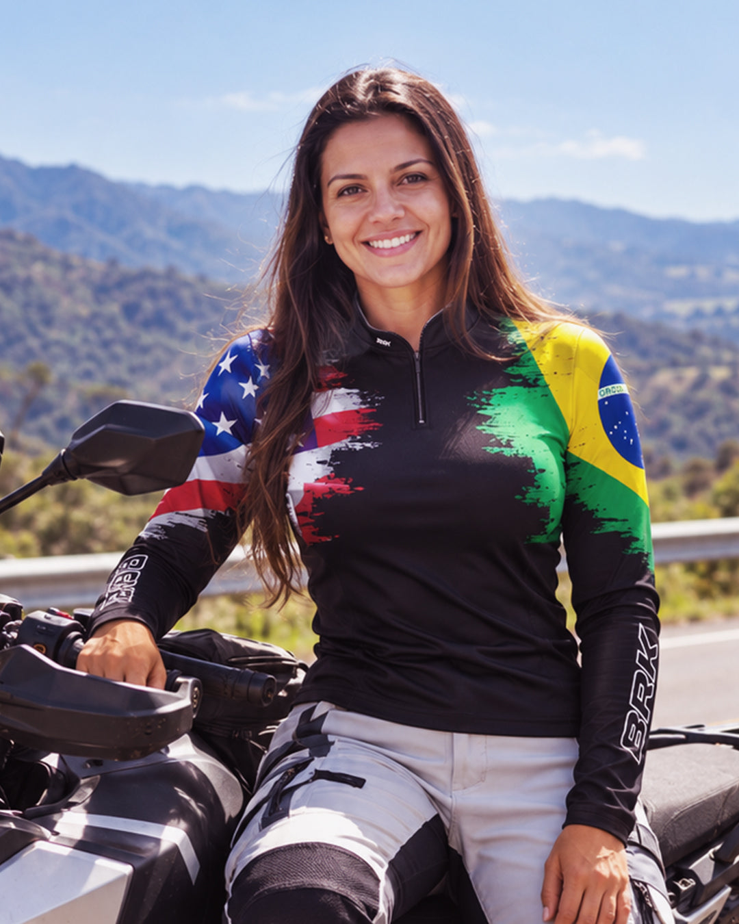 Camisa Feminina Bandeira Brasil Estados Unidos com UV50+