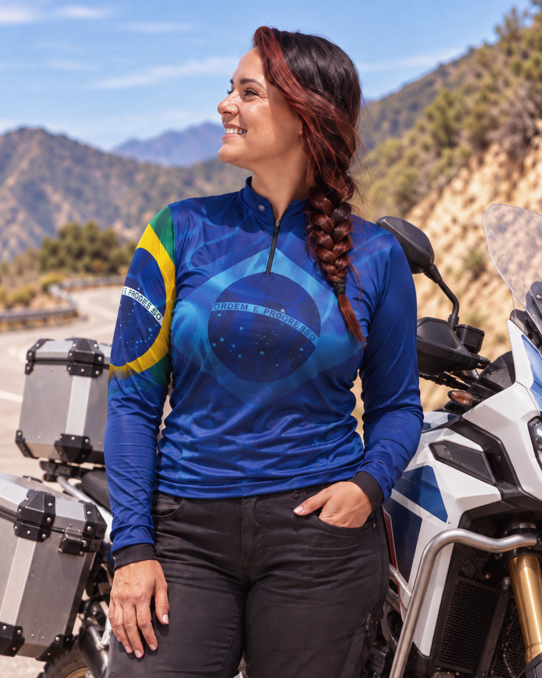 Camisa Feminina Brk Brasil Azul com Proteção Solar UV50+